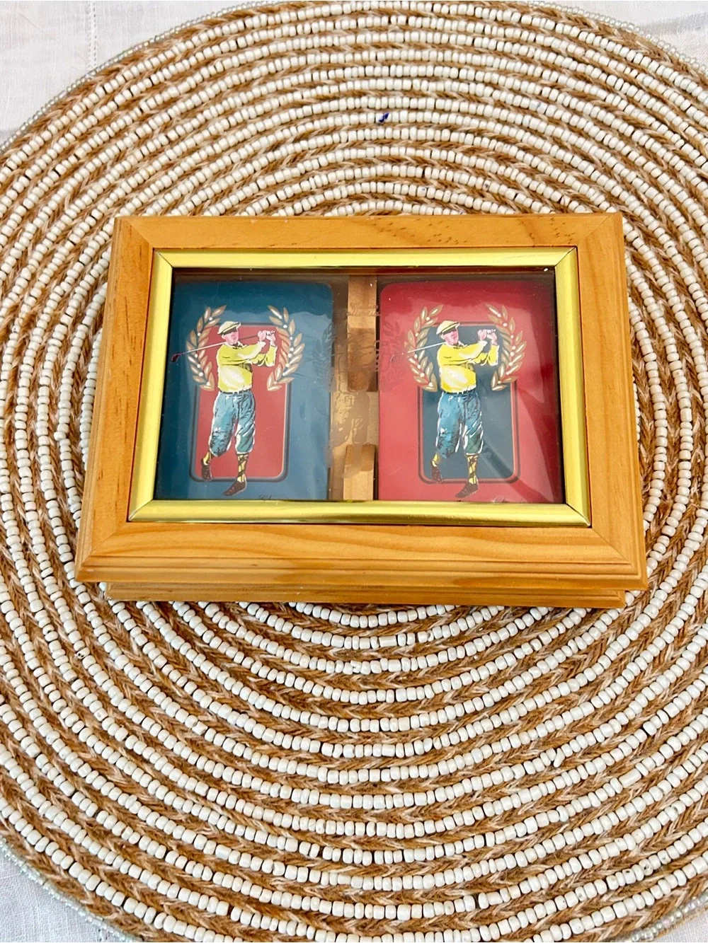 Vintage Wooden Box Set of 2 Packs of Playing cards